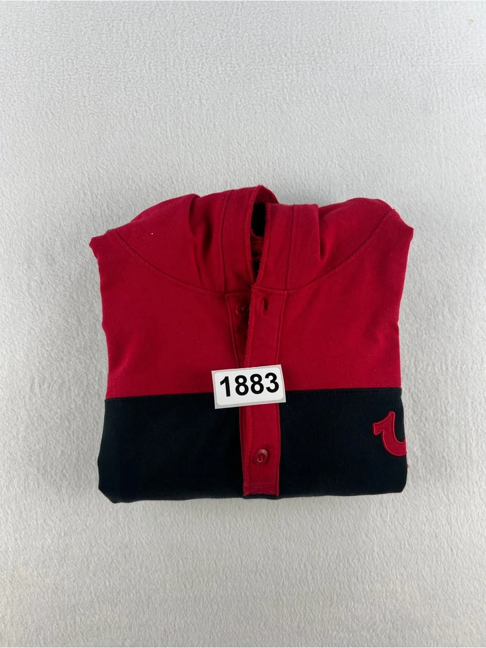 True Religion Men Red & Black Long Sleeve Henley Button Hooded Shirt Sz XXL